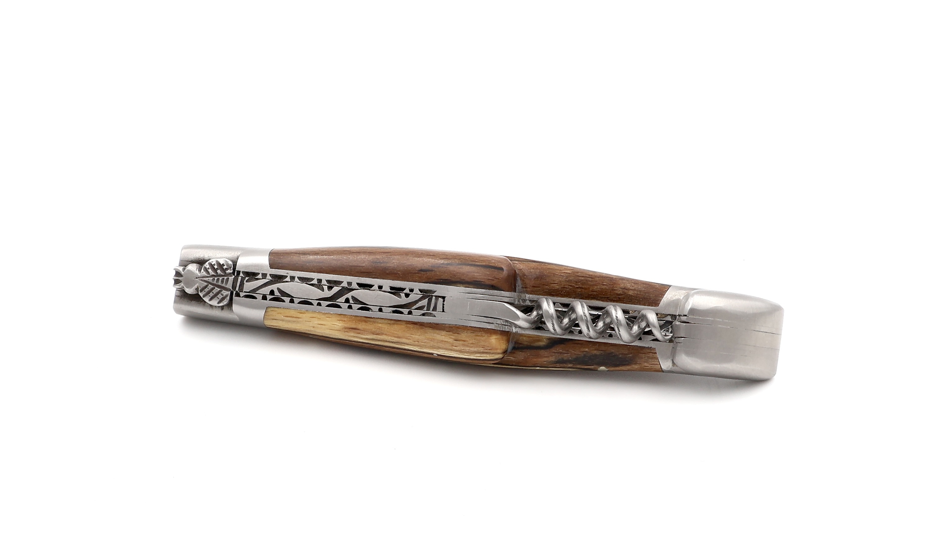 Laguiole en Aubrac doubleplate knife with corkscrew Aubrac wood 12 cm