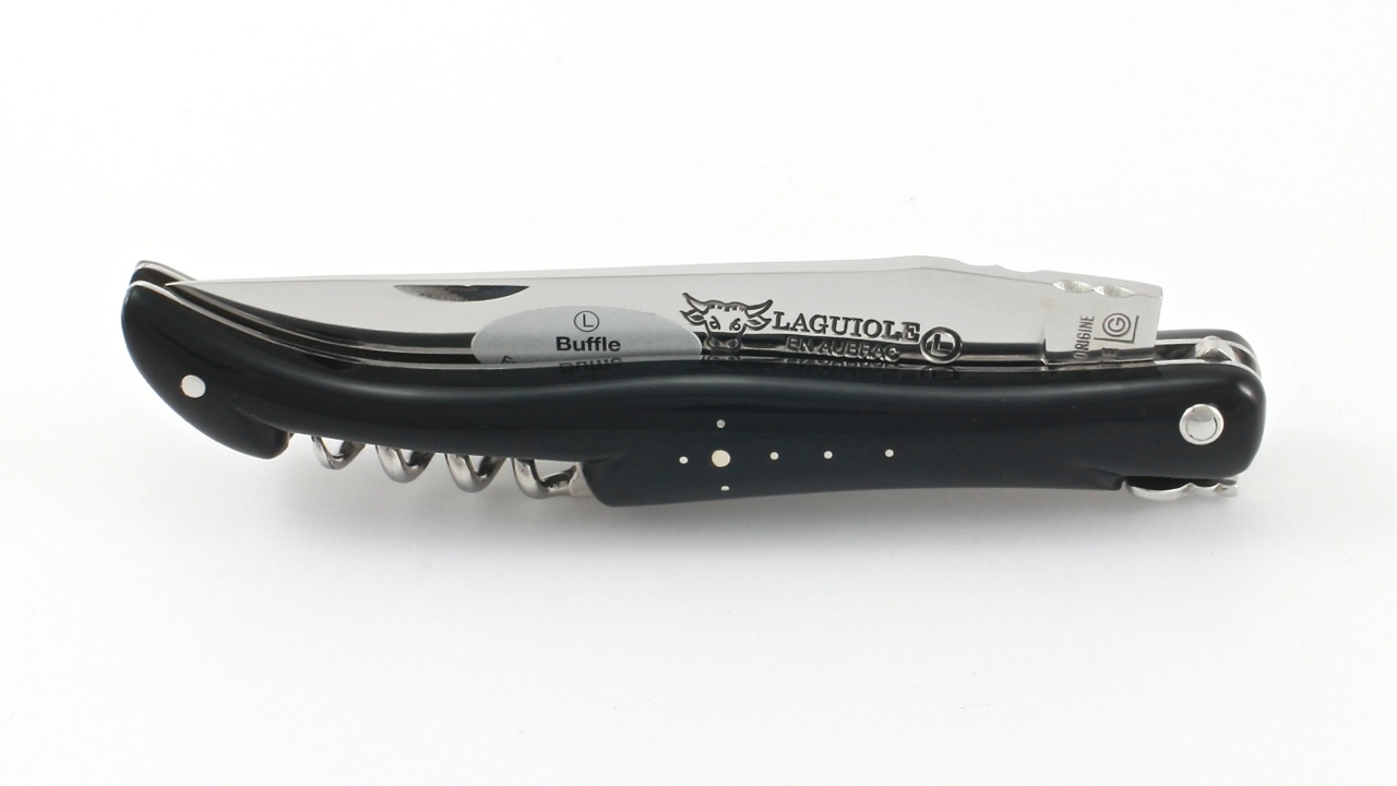 Laguiole en Aubrac buffalo horn full handle with corkscrew 12 cm