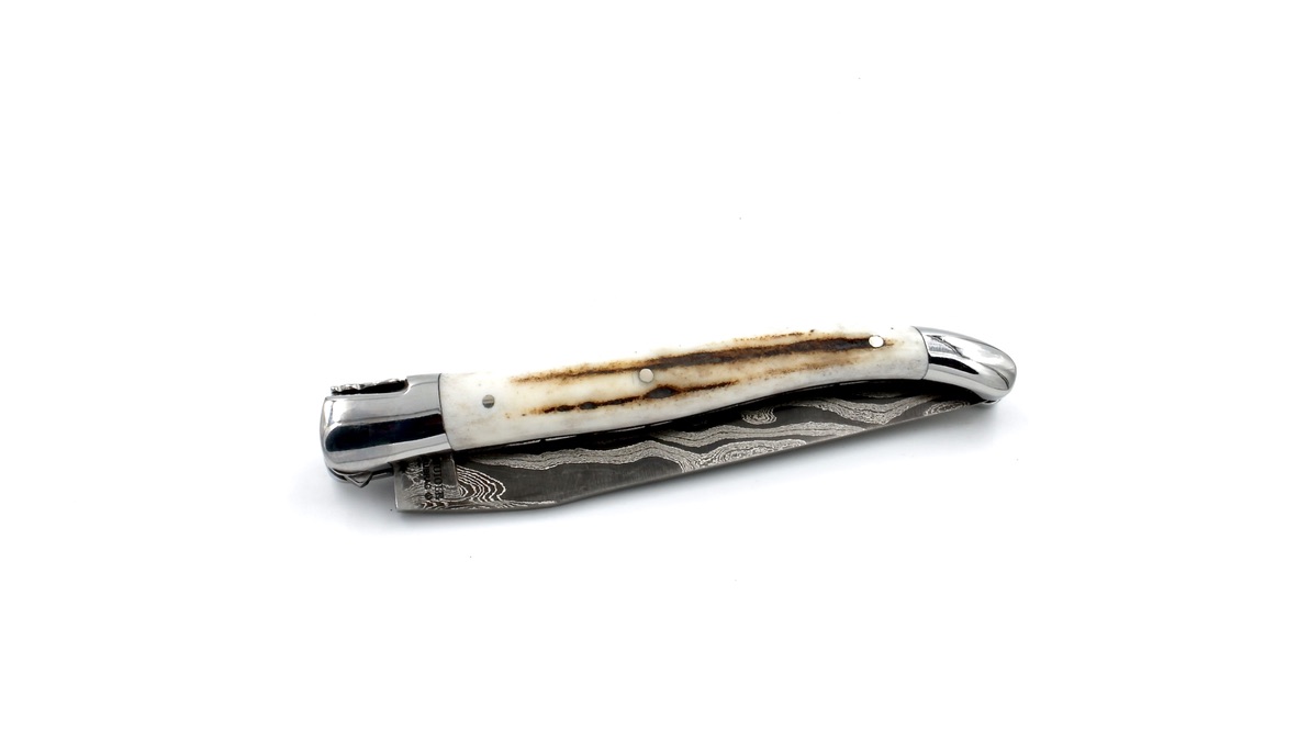 Laguiole en Aubrac Damast Hirschhorn Doppelplatine 12 cm