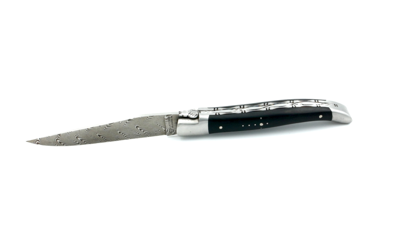 Laguiole en Aubrac  DSC® Carbon Damast Ebenholz matt Doppelplatine 12 cm