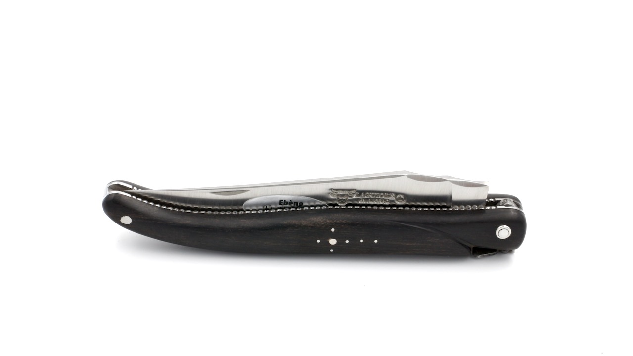 Laguiole en Aubrac ebony pearl full handle chisled plates 12 cm