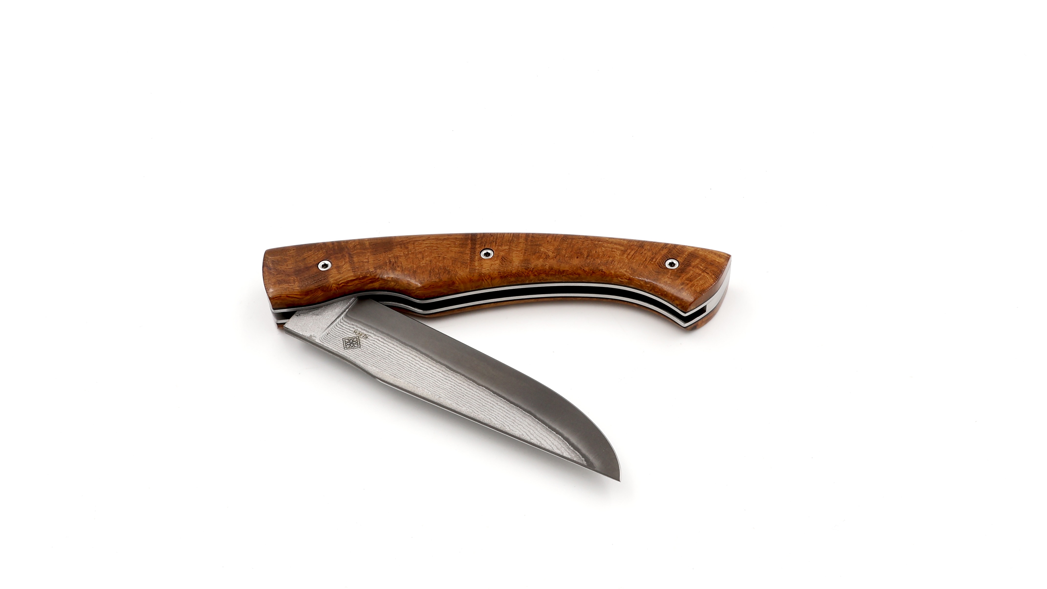 KLEOS folding knife LYKOS burl of ironwood VG10 suminagashi damascus blade