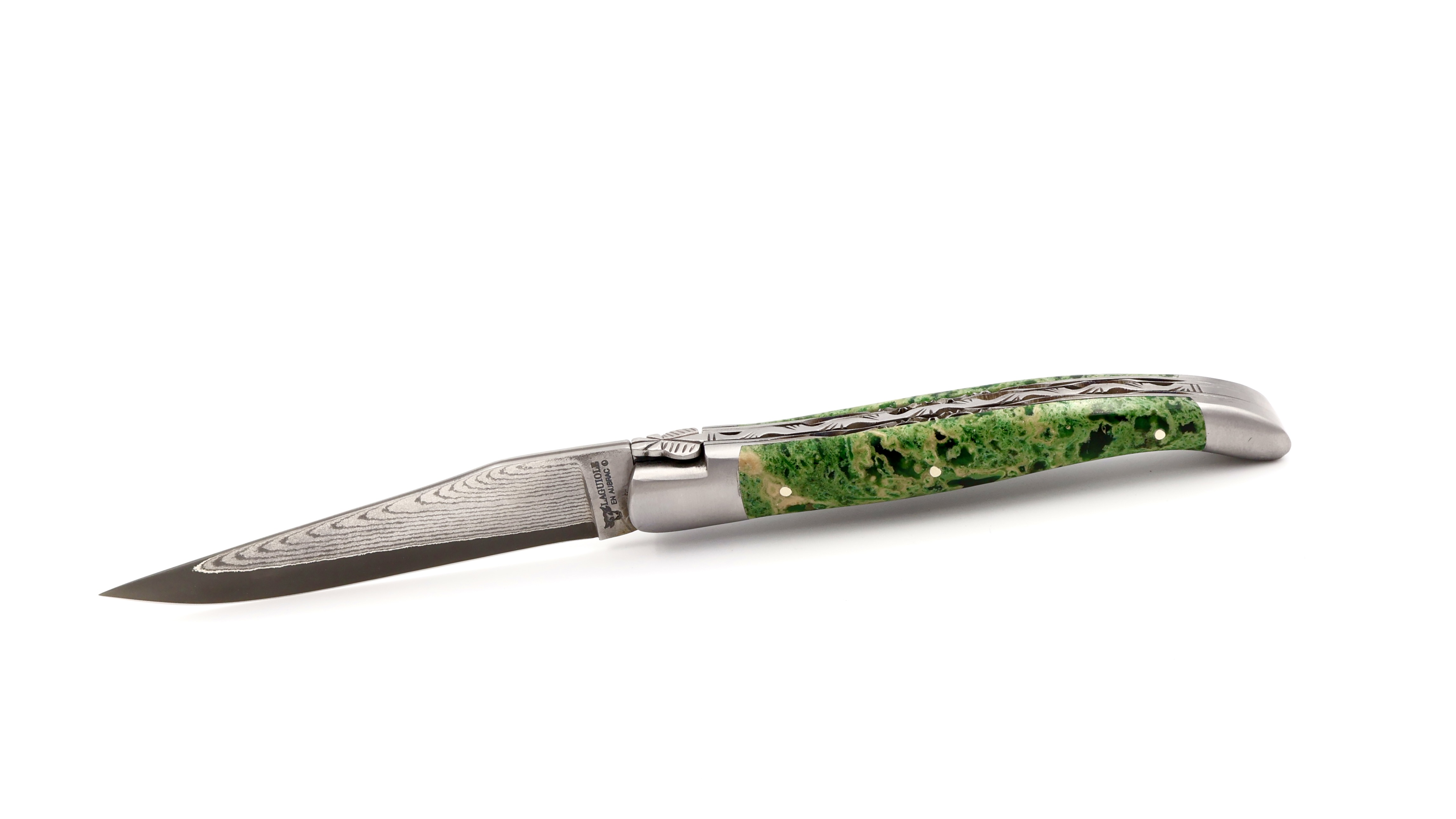 Laguiole en Aubrac jap. Damast grüner Lavastein Doppelplatine 12 cm 