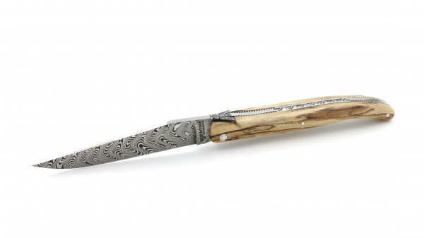 Laguiole en Aubrac Modell Perle Damastklinge Aubrac Holz guillochiert massiver Griff 12 cm 