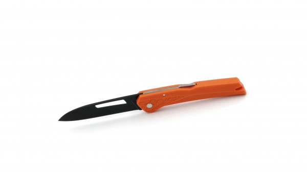 Florinox KIANA ORIGINE black blade Klappmesser orange Klingenausschnitt, einhändig zu öffnen