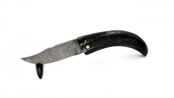 Coutellerie du Lotus Cornicciolu Widderhorn Damast korsisches Hirtenmesser 13 cm