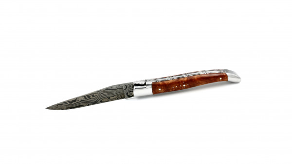 Laguiole en Aubrac double plate knife damascus Amboina wood shiny 12 cm (1)