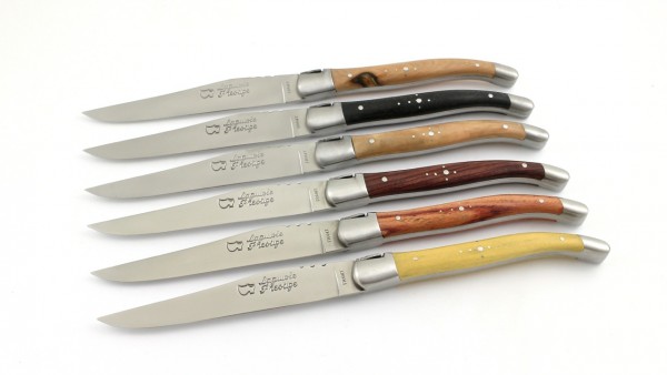 AU SABOT Laguiole Steakmesser gemischte Hölzer Set 6-teilig handgefertigt in Thiers/Frankreich