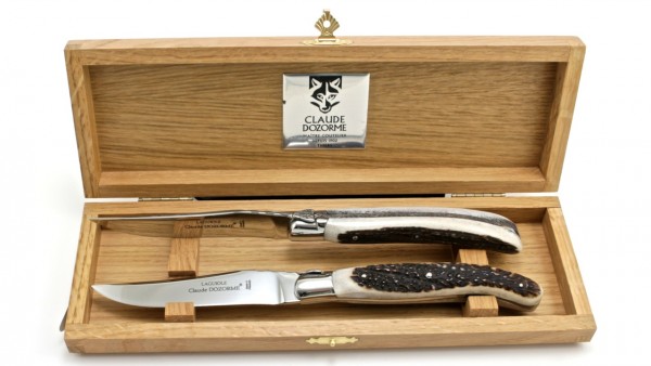 Claude DOZORME Laguiole steaknives set of two staghorn