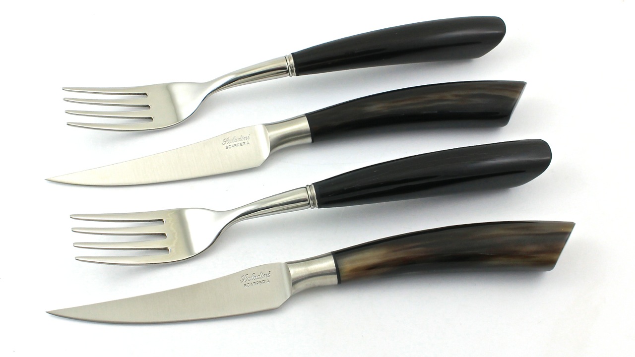 Saladini 2 Steak knives 2 forks horntip shiny set for two person | Steakknives and forks | Saladini | Brands brandners-homestyle.de