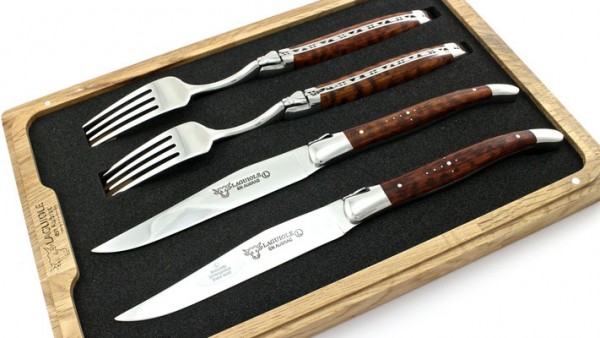 Laguiole en Aubrac Laguiole cutlery Snakewood 2 knives and 2 forks