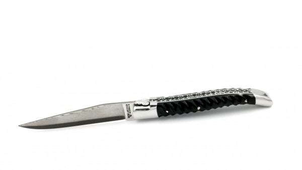 Laguiole en Aubrac double plate knife jap. damascus twisted Ebony 12 cm