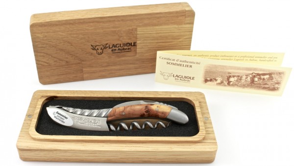 Laguiole en Aubrac Laguiole Sommelier knife Juniper bolsters engraving Torsadé