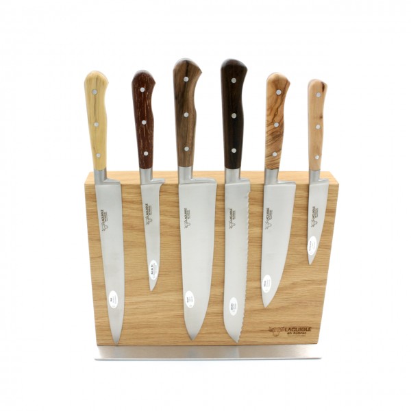 Laguiole en Aubrac mixed woods Set of 6 kitchen knives with magnetic oak block